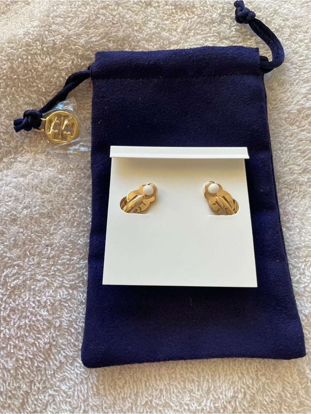 Tory Burch Gold Heart Stud Earrings with Mother-of-Pearl